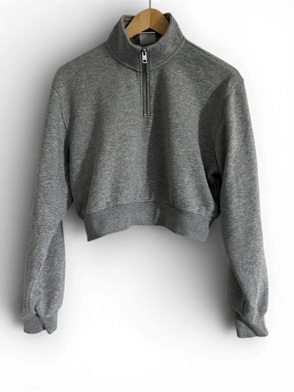 TNA Aritzia Airy AF Fleece Cropped 1/4 Zip Pullover Grey Small